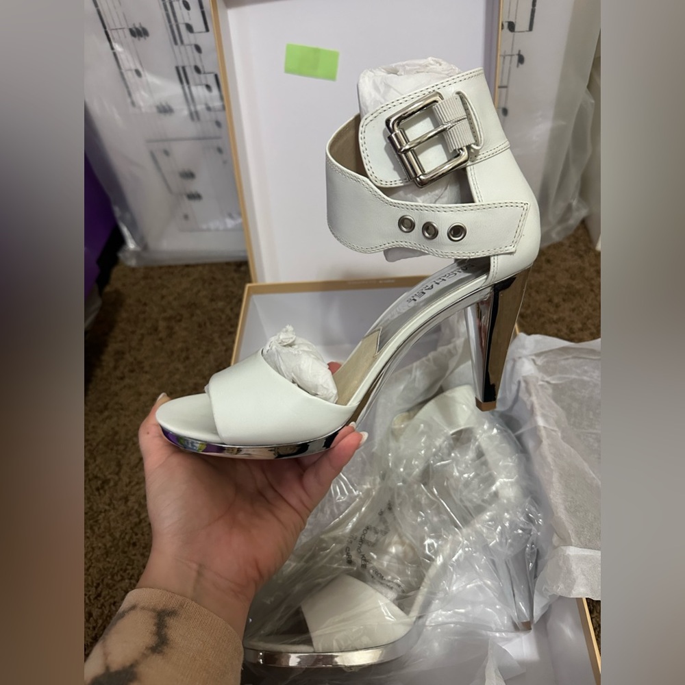 Michael Kors White Leather Buckle Strap Heels